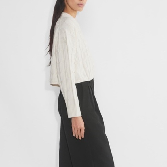 Aritzia Babaton Glory Merino Wool White Cable Knit Cropped Sweater - Picture 3 of 9